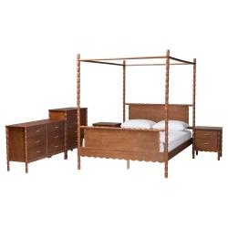 Baxton Studio Danette Bobbin Wood 5-Piece Canopy Bedroom Set, Queen